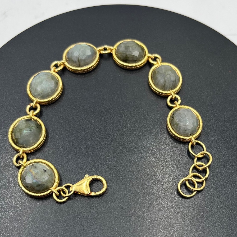 Bellezza Bezel‎ Gray Labradorite Stone Gemstone Bronze 7.5" Line Tennis Bracelet